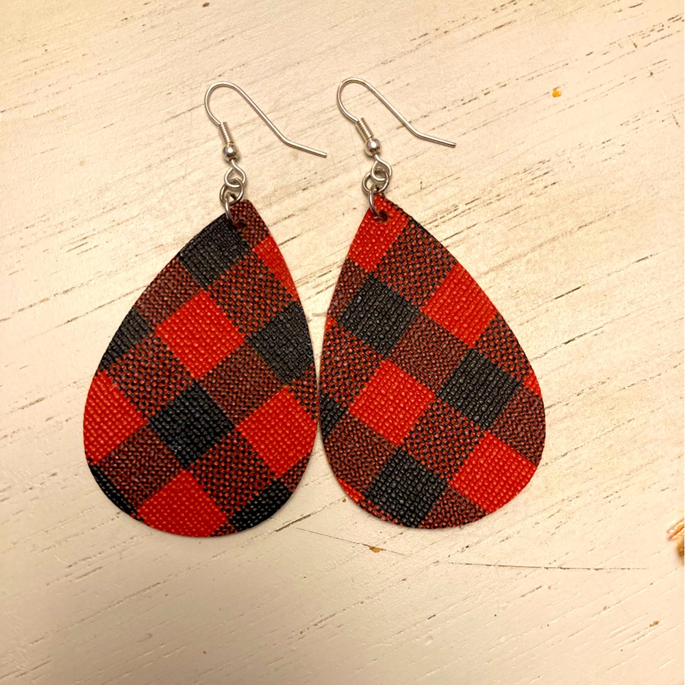 Faux leather Plaid statement Earrings